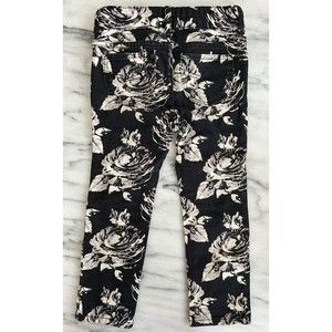 Baby Girl Gap 1969 Jeans sz 3 Mini Skinny White Floral Black Adjustable Waist